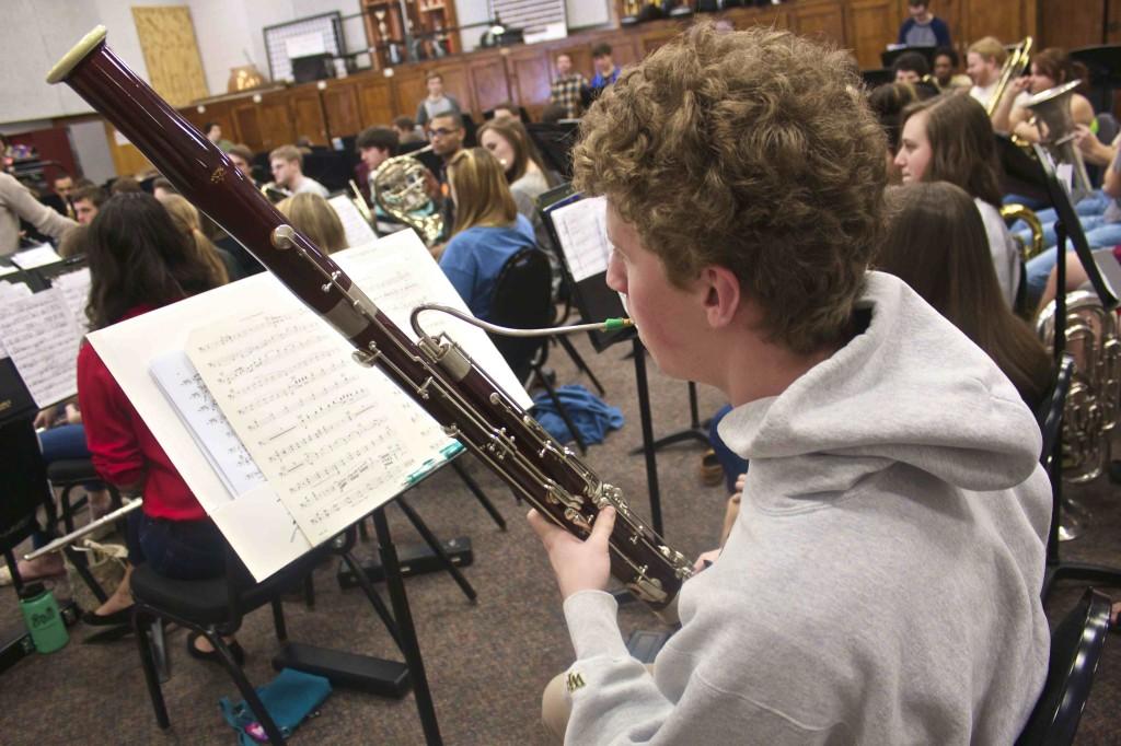 Bearden junior Tyler Rasch practices playing the bassoon during symphonic band earlier this week.