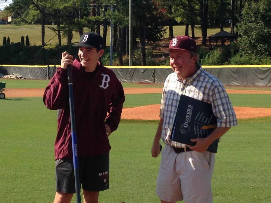 Bearden junior Hancen Sale has a laugh with assistant coach Jack Tate this week. Sale will help out Beardens coaching staff this year.