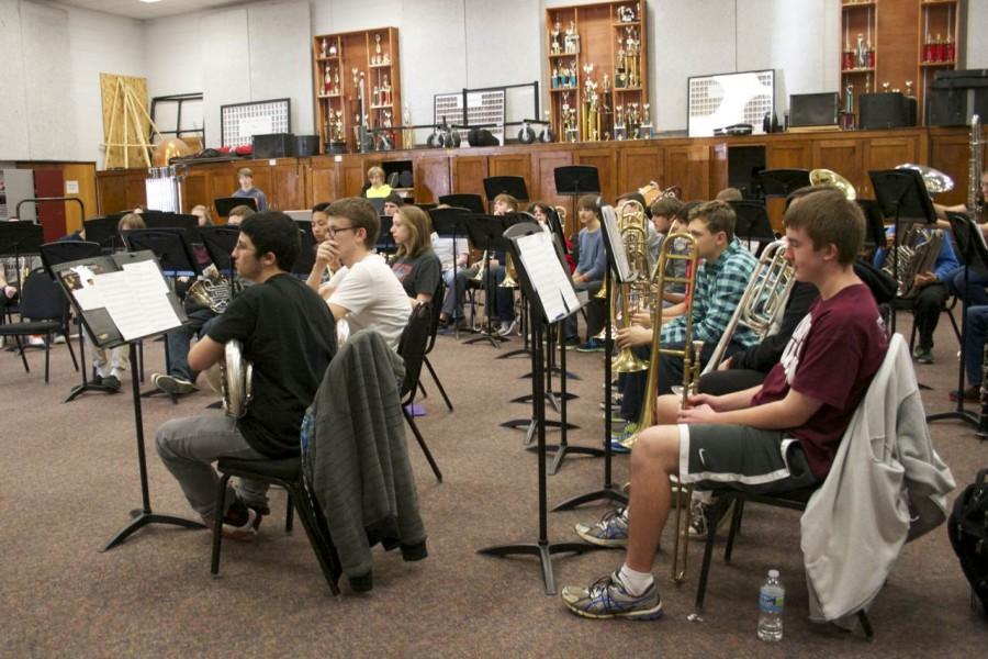 Bearden+band+students+rehearse+in+the+band+room.+Several+were+selected+to+participate+with+their+peers+in+All-State+East.