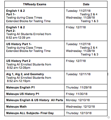 TNReady state EOC testing will adjust Bearden bell schedule again Dec. 7 and 11