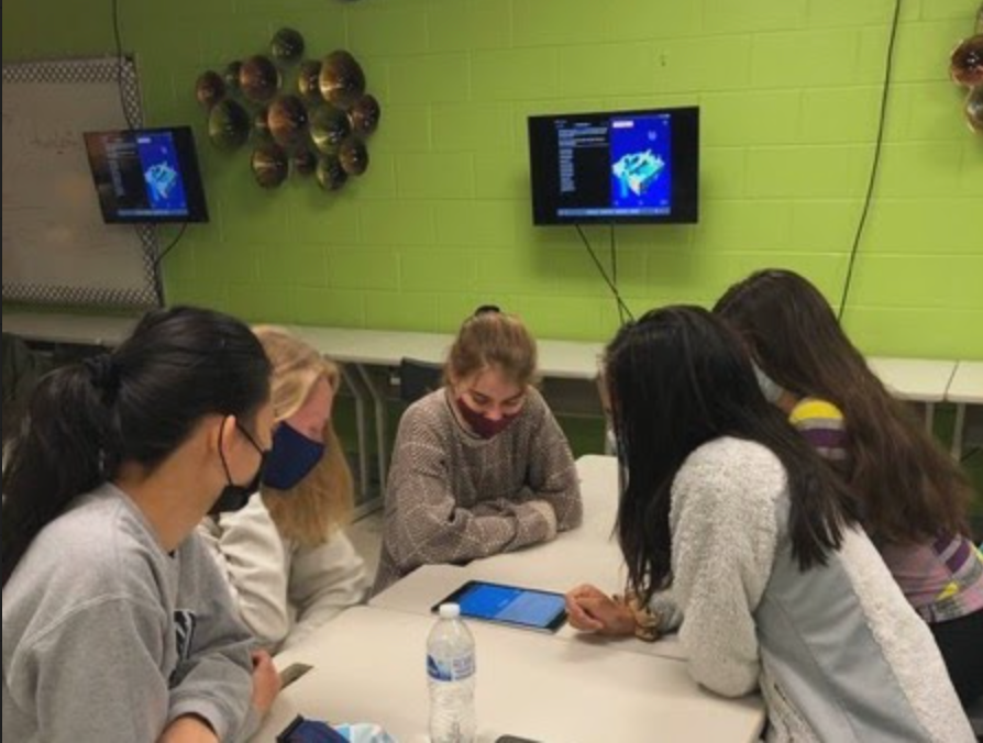 Members of Beardens Girls Who Code chapter work on a project at a recent meeting.