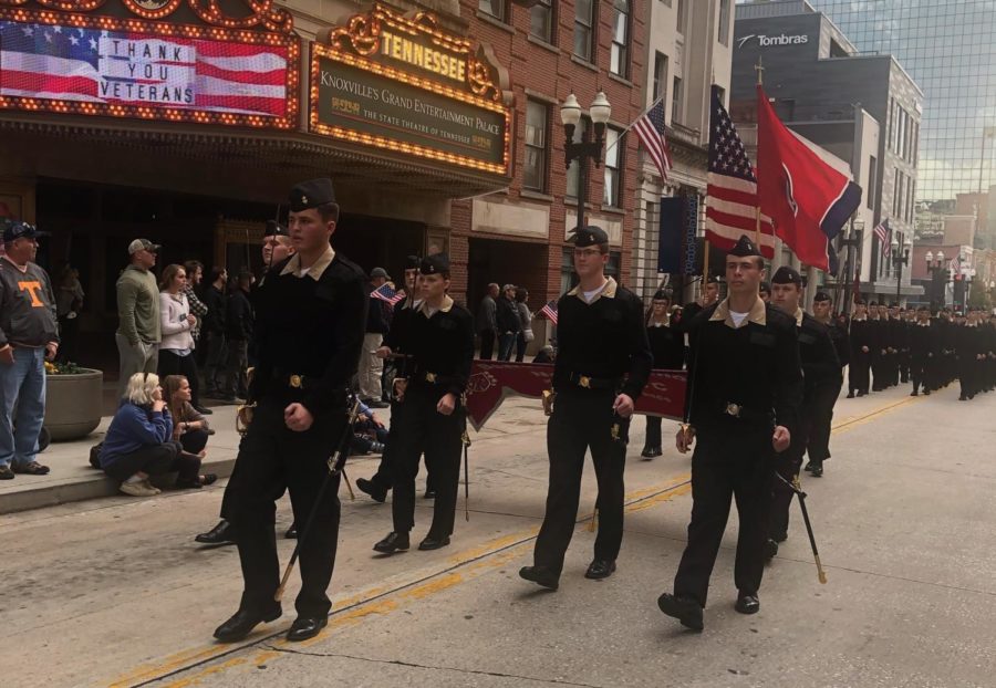 Bearden NJROTC students march in Thursdays Veterans Day parade.