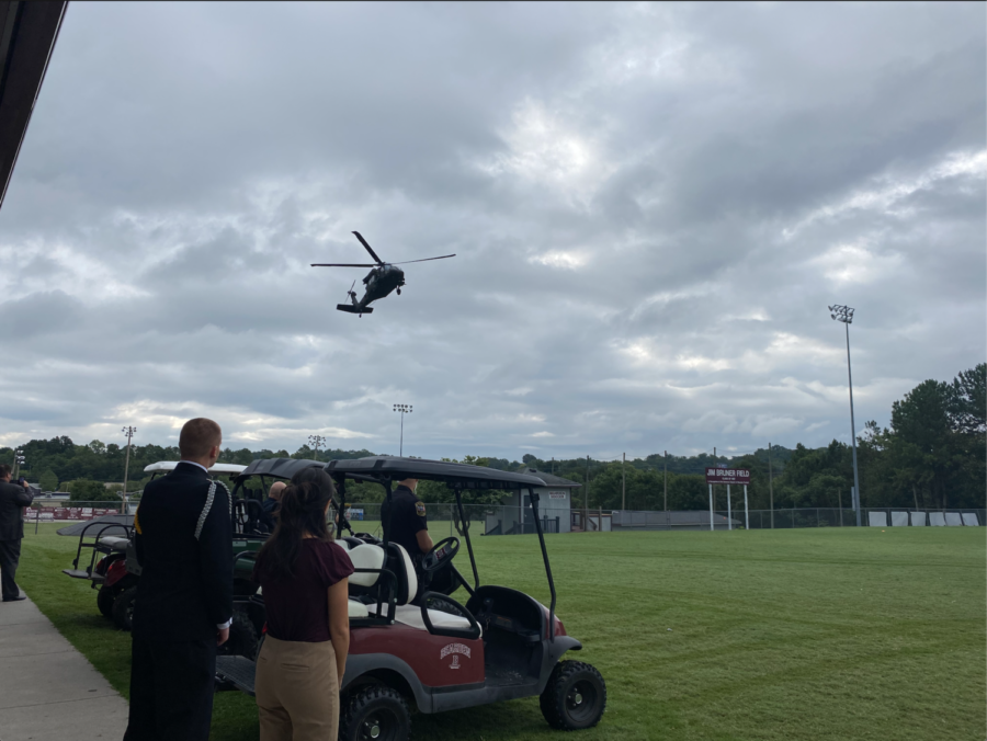 A Black Hawk helicopter lands at Bearden on Sept. 7 for a Congressional Medal of Honor ceremony.