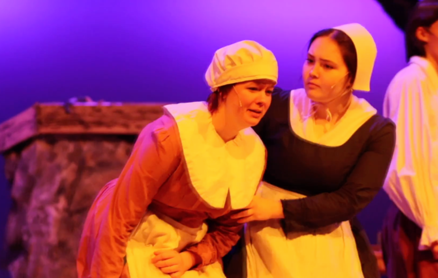 Lauren Hill (left) and Lilliana Bond (right) play Mary Warren and Elizabeth Proctor, respectively, in Beardens production of The Crucible.
