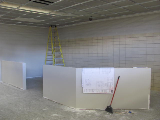 Beardens school shop is under construction behind plywood barriers in the West Mall.