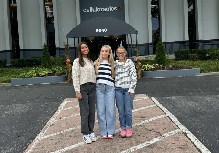 Juniors Kyra Jay, Olivia Middlebrooks, and Finley Wright (left to right) pose for a picture outside of their job shadow experience.