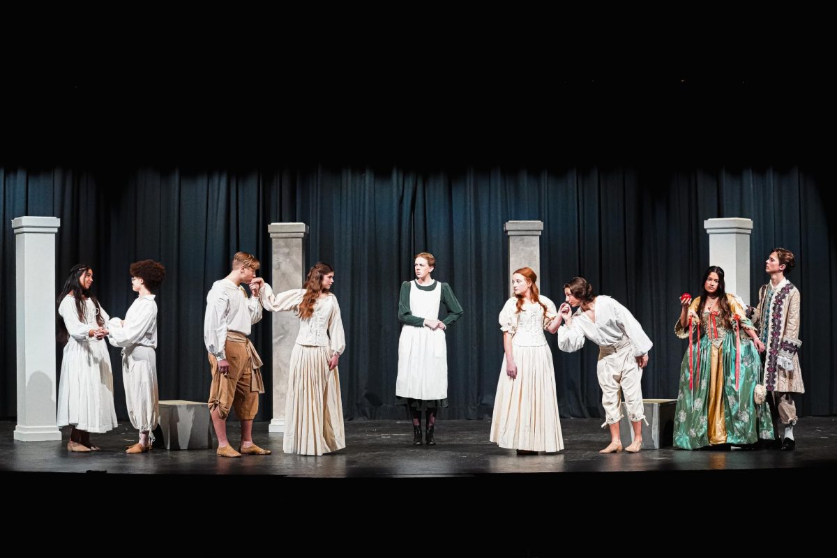 The cast of "La Dispute" rehearses for Wednesday's performance and this weekend's state competition in Collierville.