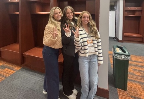 Senior Lexi Roth (left) poses with two other winners of the Haslam Scholarship during the in-person events in the final stages of the process.